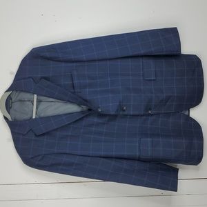 Brooks Brothers 1818 Regent Blazer Windowpane Herringbone Plaid Blue Mens 46L